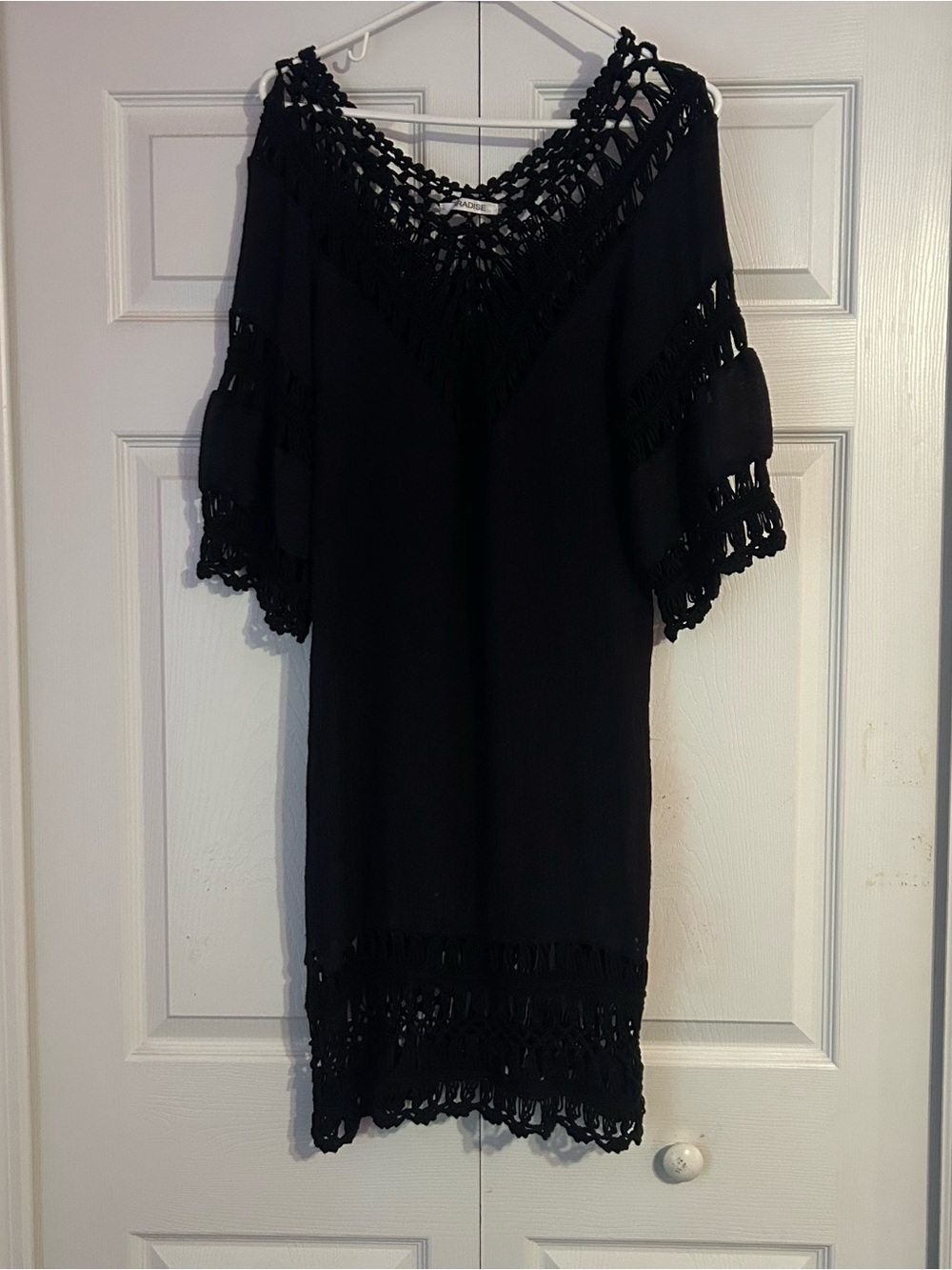 Black Crochet Trim Cold-Shoulder cover up dress